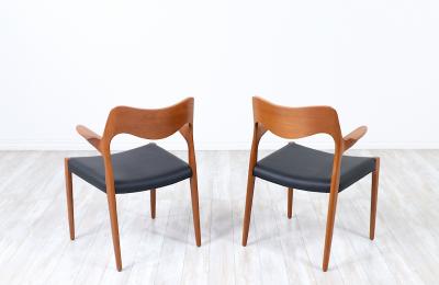 Niels Otto M ller Niels M ller Model 71 Leather Teak Arm Chairs for J L M llers