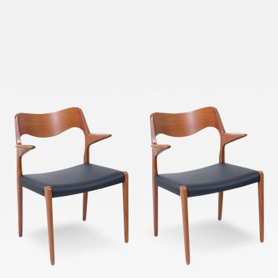 Niels Otto M ller Niels M ller Model 71 Leather Teak Arm Chairs for J L M llers