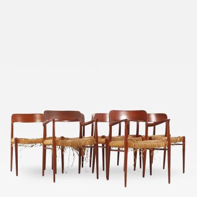 Niels Otto Moller Niels Moller Mid Century Teak Model 75 and 77 Dining Chairs Set of 8