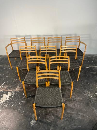 Niels Otto Moller Set of 10 Niels M ller Dining Chairs Model 78 and 62 in Maple Black Papercord