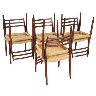 Niels Otto Moller Set of Eight Scandinavian Modern Rosewood Dining Chairs by Niels Otto Moller