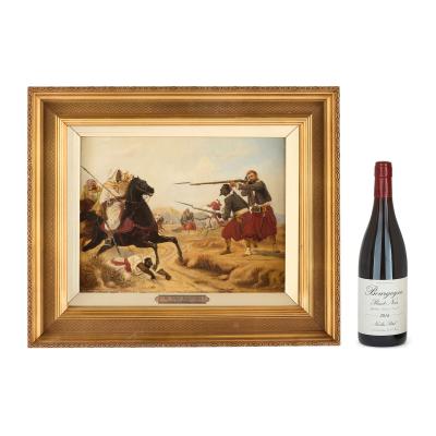 Niels Simonsen Antique Danish Orientalist oil painting of a military scene by Niels Simonsen