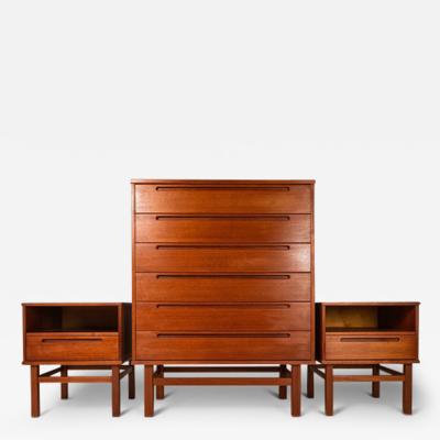 Nils Jonsson Danish Modern Six Drawer Tall Dresser w Matching End Tables in Teak