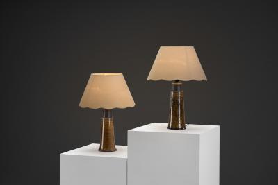 Nils Kahler 613X31 Amber Table Lamps by Nils K hler for K hler Keramik Denmark 1960s