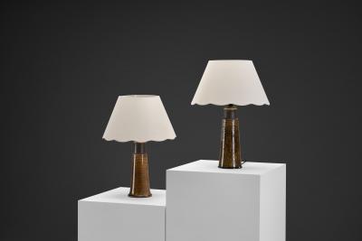 Nils Kahler 613X31 Amber Table Lamps by Nils K hler for K hler Keramik Denmark 1960s