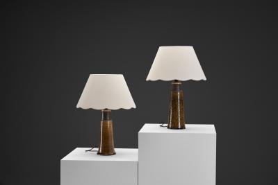 Nils Kahler 613X31 Amber Table Lamps by Nils K hler for K hler Keramik Denmark 1960s