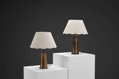 Nils Kahler 613X31 Amber Table Lamps by Nils K hler for K hler Keramik Denmark 1960s
