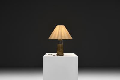Nils Kahler Stoneware Table Lamp with Amber Glaze by Nils K hler Denmark ca 1950s
