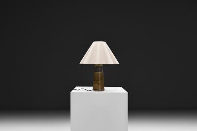 Nils Kahler Stoneware Table Lamp with Amber Glaze by Nils K hler Denmark ca 1950s