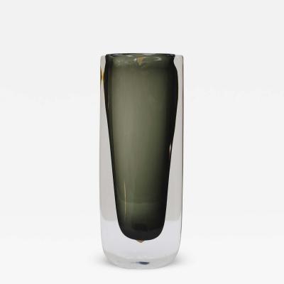 Nils Landberg Midcentury Black Sommerso Murano Glass Vase by Nils Landberg for Orrefors 1960