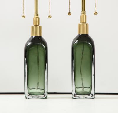 Nils Landberg Pair of Bottle Green Orrefors lamps 