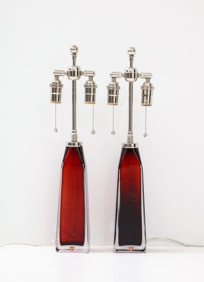 Nils Landberg Pair of Ruby Red Crystal Lamps by Nils Landberg for Orrefors 