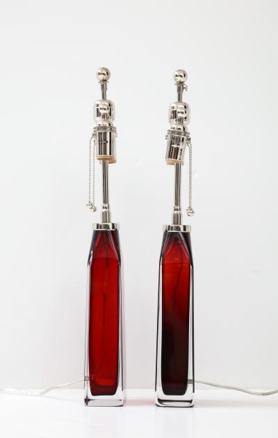 Nils Landberg Pair of Ruby Red Crystal Lamps by Nils Landberg for Orrefors 