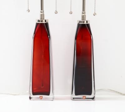 Nils Landberg Pair of Ruby Red Crystal Lamps by Nils Landberg for Orrefors 