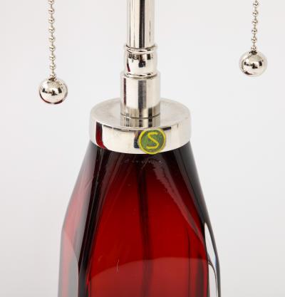 Nils Landberg Pair of Ruby Red Crystal Lamps by Nils Landberg for Orrefors 