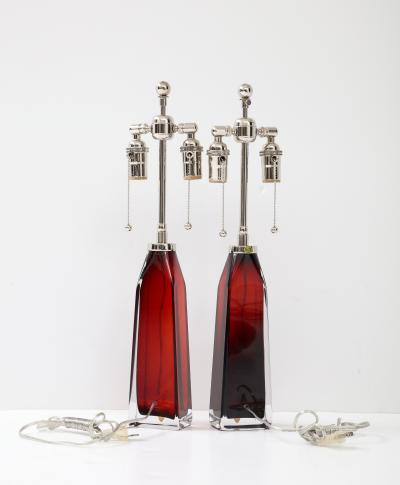 Nils Landberg Pair of Ruby Red Crystal Lamps by Nils Landberg for Orrefors 