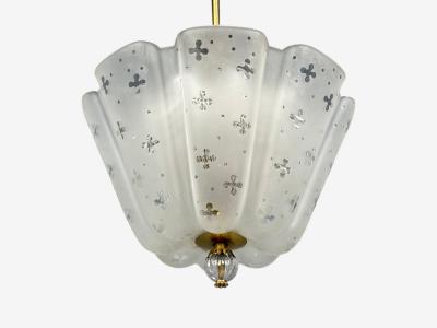 Nils Landberg Rare Chandelier Etched Glass Brass Sweden 1940s