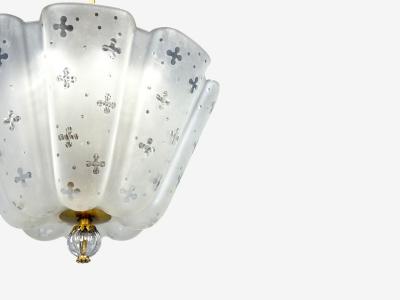 Nils Landberg Rare Chandelier Etched Glass Brass Sweden 1940s