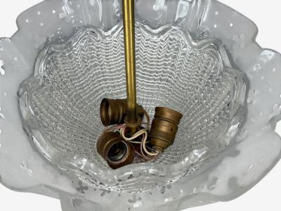 Nils Landberg Rare Chandelier Etched Glass Brass Sweden 1940s