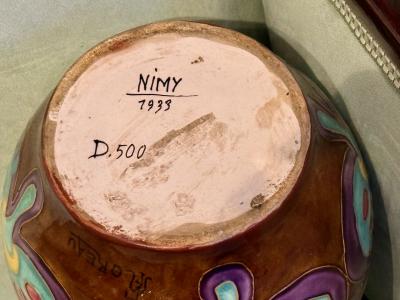 Nimy 1933 Art Deco Vase with Polychrome Glaze
