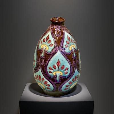 Nimy 1933 Art Deco Vase with Polychrome Glaze