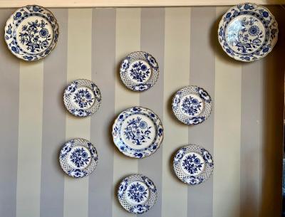 Nine Blue Onion Meissen Show or Wall Plates