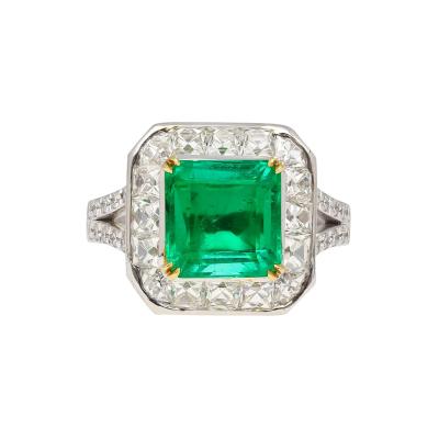No Oil 2 54 Carat Colombian Emerald and Old French Cut Diamond Ring