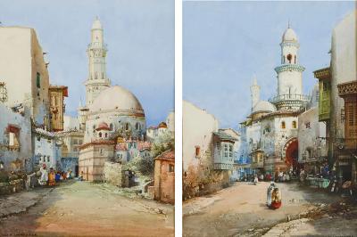 Noel Harry Leaver Pair of Orientalist watercolours of North African street scenes by Leaver