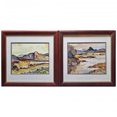 Noel Hume Irish Pair of Large Watercolors by Noel Hume 2006 the Style of Paul Henry