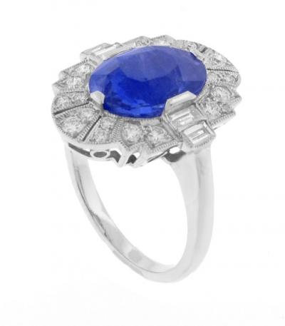 Non Heated Ceylon Sapphire and Diamond Ring