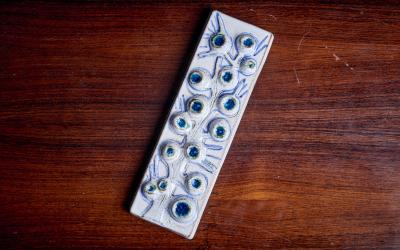 Noomi Backhausen Noomi Backhausen White Blue Mural 3557 in Ceramic for Soholm Denmark 1960s