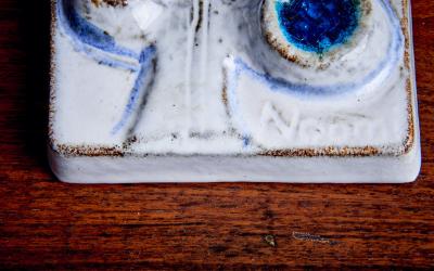 Noomi Backhausen Noomi Backhausen White Blue Mural 3557 in Ceramic for Soholm Denmark 1960s