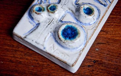 Noomi Backhausen Noomi Backhausen White Blue Mural 3557 in Ceramic for Soholm Denmark 1960s