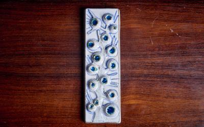 Noomi Backhausen Noomi Backhausen White Blue Mural 3557 in Ceramic for Soholm Denmark 1960s