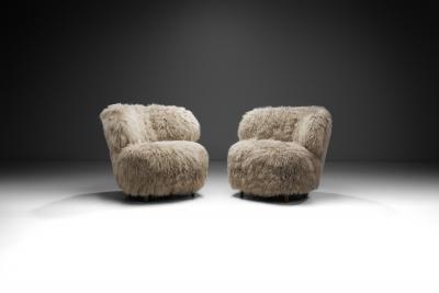 Nordic Modern Lounge Chairs in Mongolian Shearling Finland ca 1950s