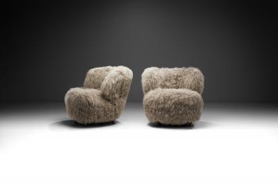 Nordic Modern Lounge Chairs in Mongolian Shearling Finland ca 1950s