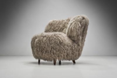 Nordic Modern Lounge Chairs in Mongolian Shearling Finland ca 1950s