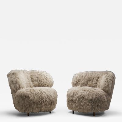 Nordic Modern Lounge Chairs in Mongolian Shearling Finland ca 1950s