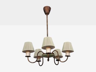 Nordiska Kompaniet Chandelier Green Lacquered Wood Brass Sweden 1950s
