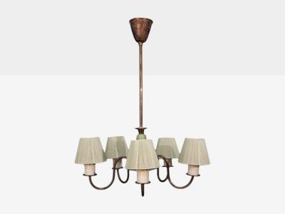 Nordiska Kompaniet Chandelier Green Lacquered Wood Brass Sweden 1950s