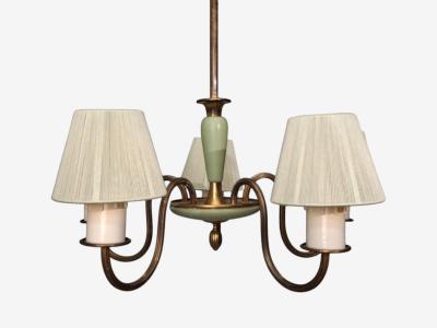 Nordiska Kompaniet Chandelier Green Lacquered Wood Brass Sweden 1950s