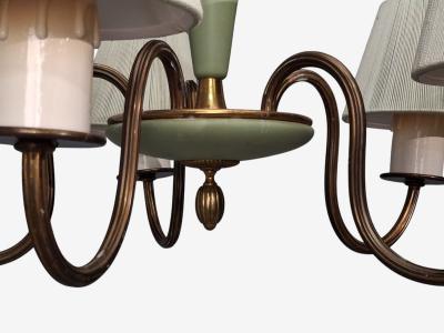 Nordiska Kompaniet Chandelier Green Lacquered Wood Brass Sweden 1950s