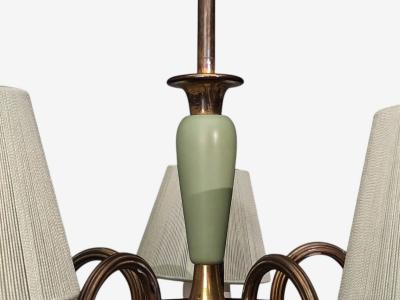 Nordiska Kompaniet Chandelier Green Lacquered Wood Brass Sweden 1950s