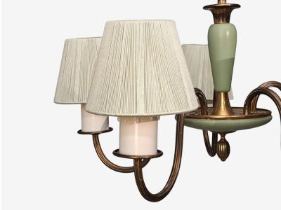 Nordiska Kompaniet Chandelier Green Lacquered Wood Brass Sweden 1950s