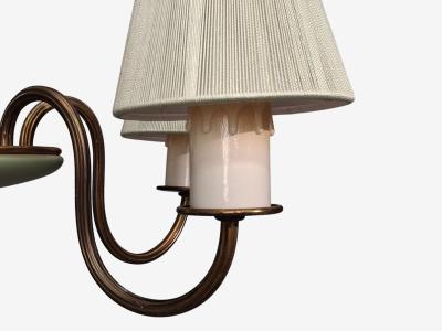 Nordiska Kompaniet Chandelier Green Lacquered Wood Brass Sweden 1950s