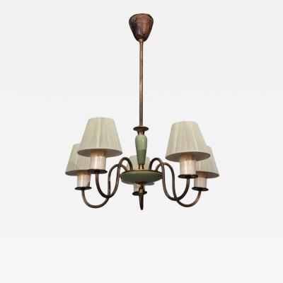 Nordiska Kompaniet Chandelier Green Lacquered Wood Brass Sweden 1950s
