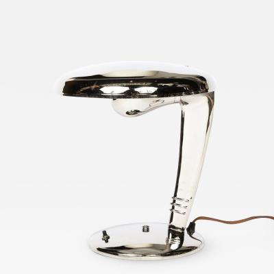 Norman Bel Geddes Art Deco Streamlined Nickel Cobra Table Lamp by Norman Bel Geddes for Faries