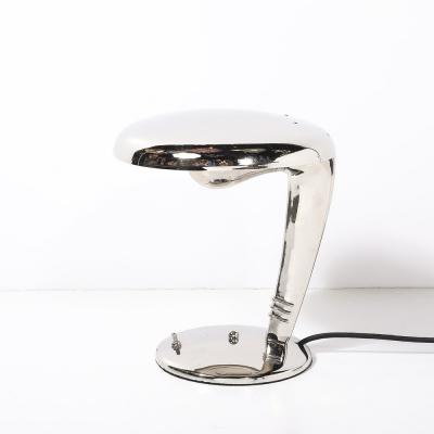 Norman Bel Geddes Art Deco Streamlined Nickel Cobra Table Lamp by Norman Bel Geddes for Faries