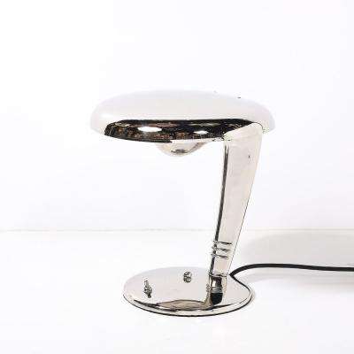 Norman Bel Geddes Art Deco Streamlined Nickel Cobra Table Lamp by Norman Bel Geddes for Faries