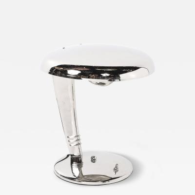 Norman Bel Geddes Art Deco Streamlined Nickel Cobra Table Lamp by Norman Bel Geddes for Faries